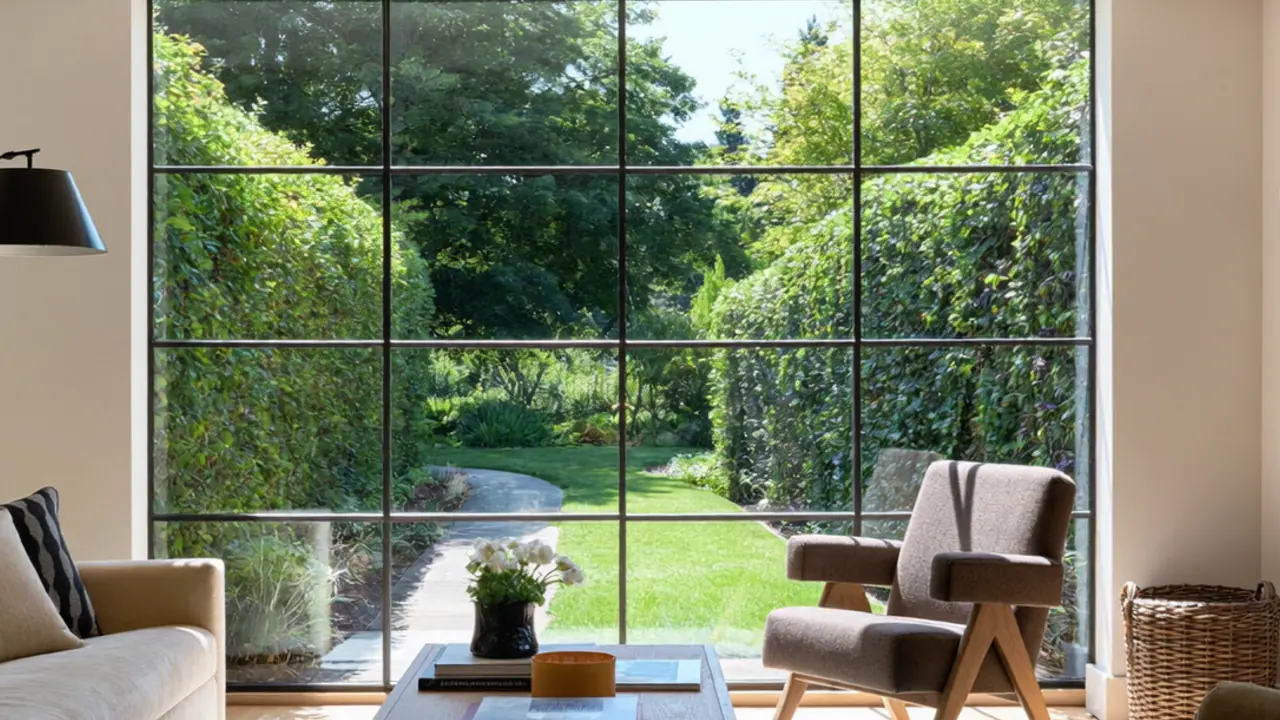 Low-emissivity coated glass pane reflecting light in a UK window