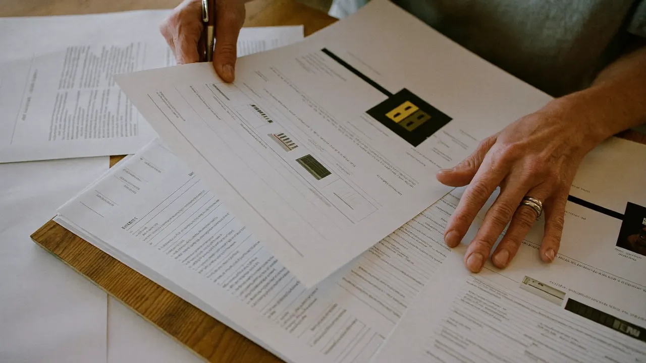 Homeowner comparing written double glazing quotes at a kitchen table