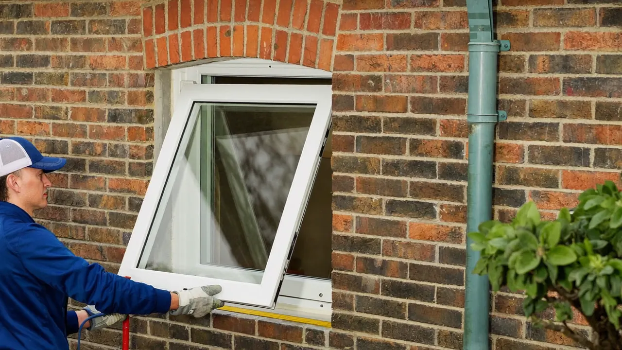 Installer checking the condition of an older double glazed window