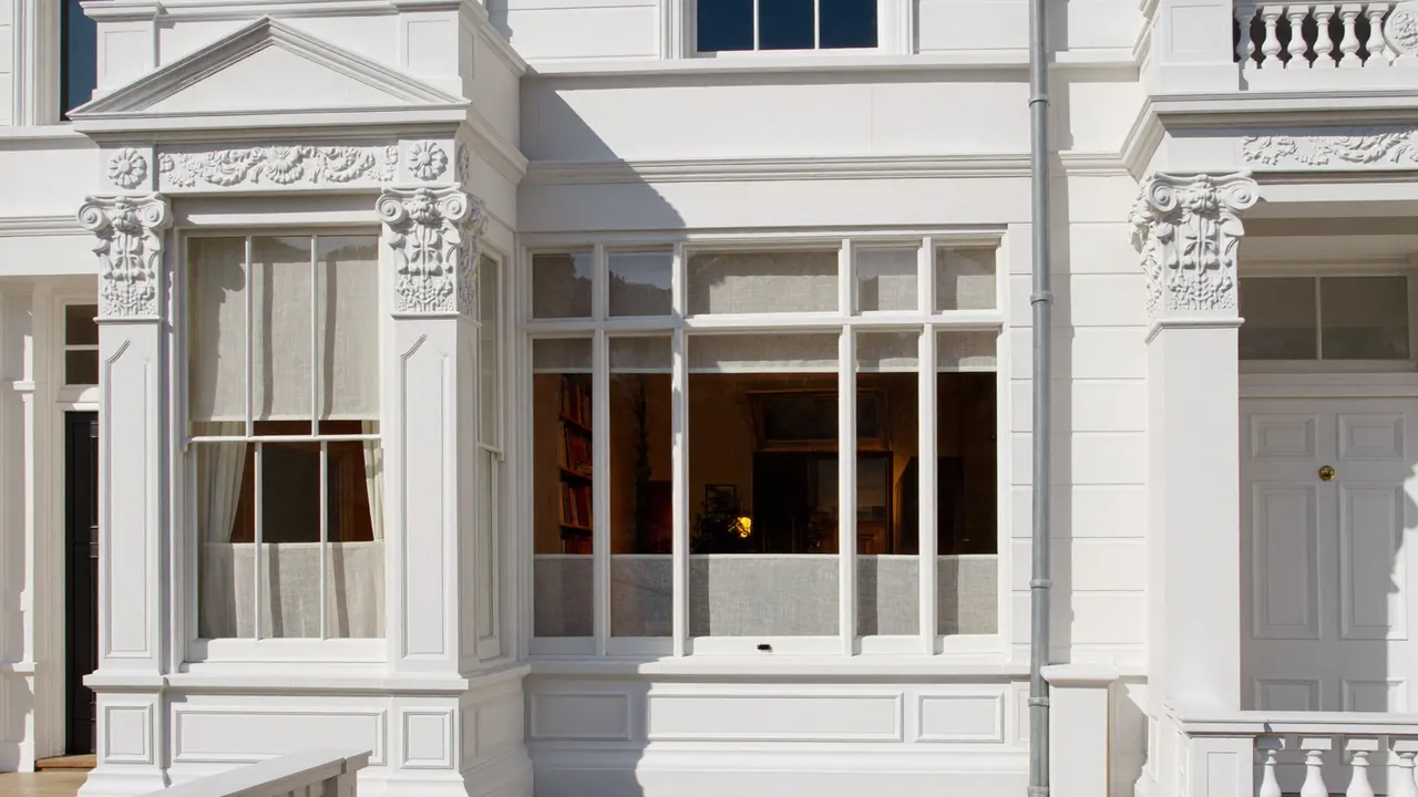 Traditional sash windows on a Victorian UK townhouse