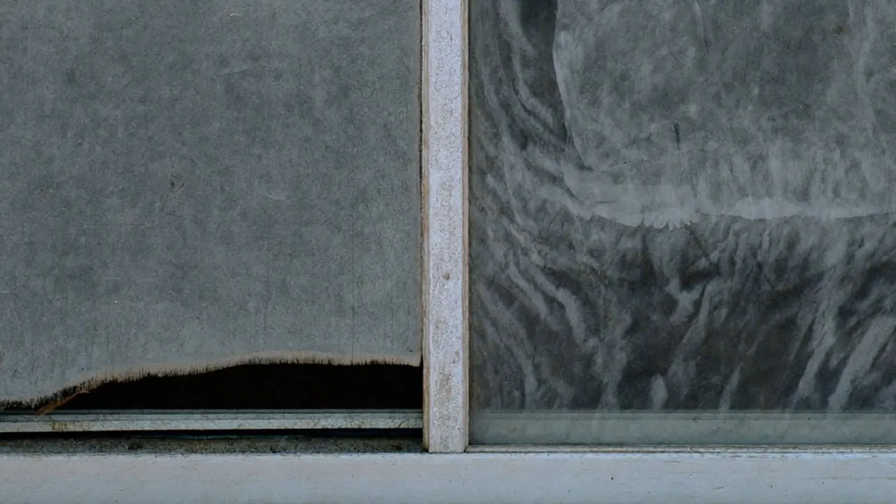 Aged window frame showing wear on a UK home